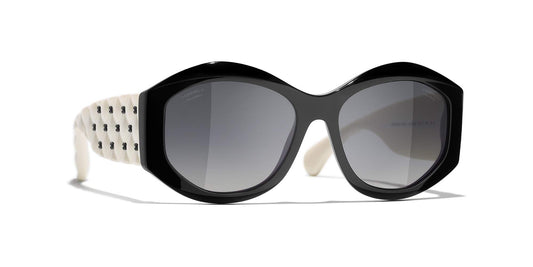 משקפי שמש של שאנל שחור ולבן-אפור | CHANEL Oval Sunglasses CH5486 Black & White-Grey