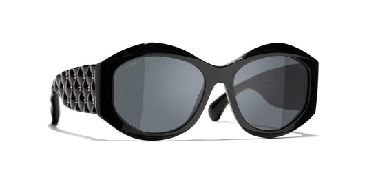 משקפי שמש של שאנל שחור-אפור | CHANEL Oval Sunglasses CH5486 Black-Grey
