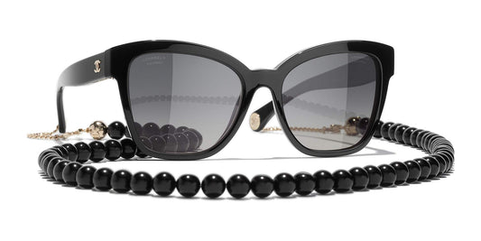משקפי שמש של שאנל שחור וזהב-אפור | CHANEL  Square Sunglasses CH5487 Black & Gold-Grey