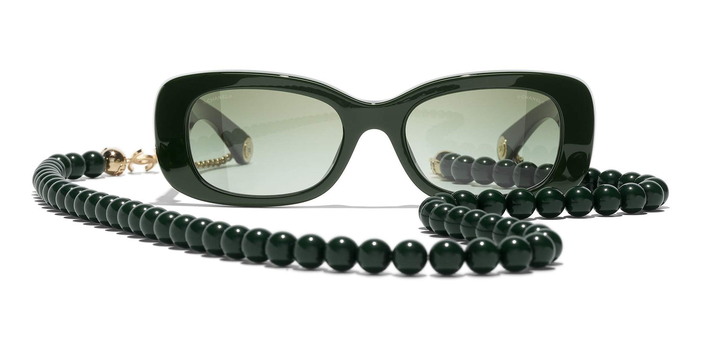 משקפי שמש של שאנל ירוק כהה וזהב-ירוק | CHANEL Rectangle Sunglasses CH5488 Dark Green & Gold-Green