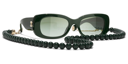 משקפי שמש של שאנל ירוק כהה וזהב-ירוק | CHANEL Rectangle Sunglasses CH5488 Dark Green & Gold-Green