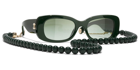משקפי שמש של שאנל ירוק כהה וזהב-ירוק | CHANEL Rectangle Sunglasses CH5488 Dark Green & Gold-Green