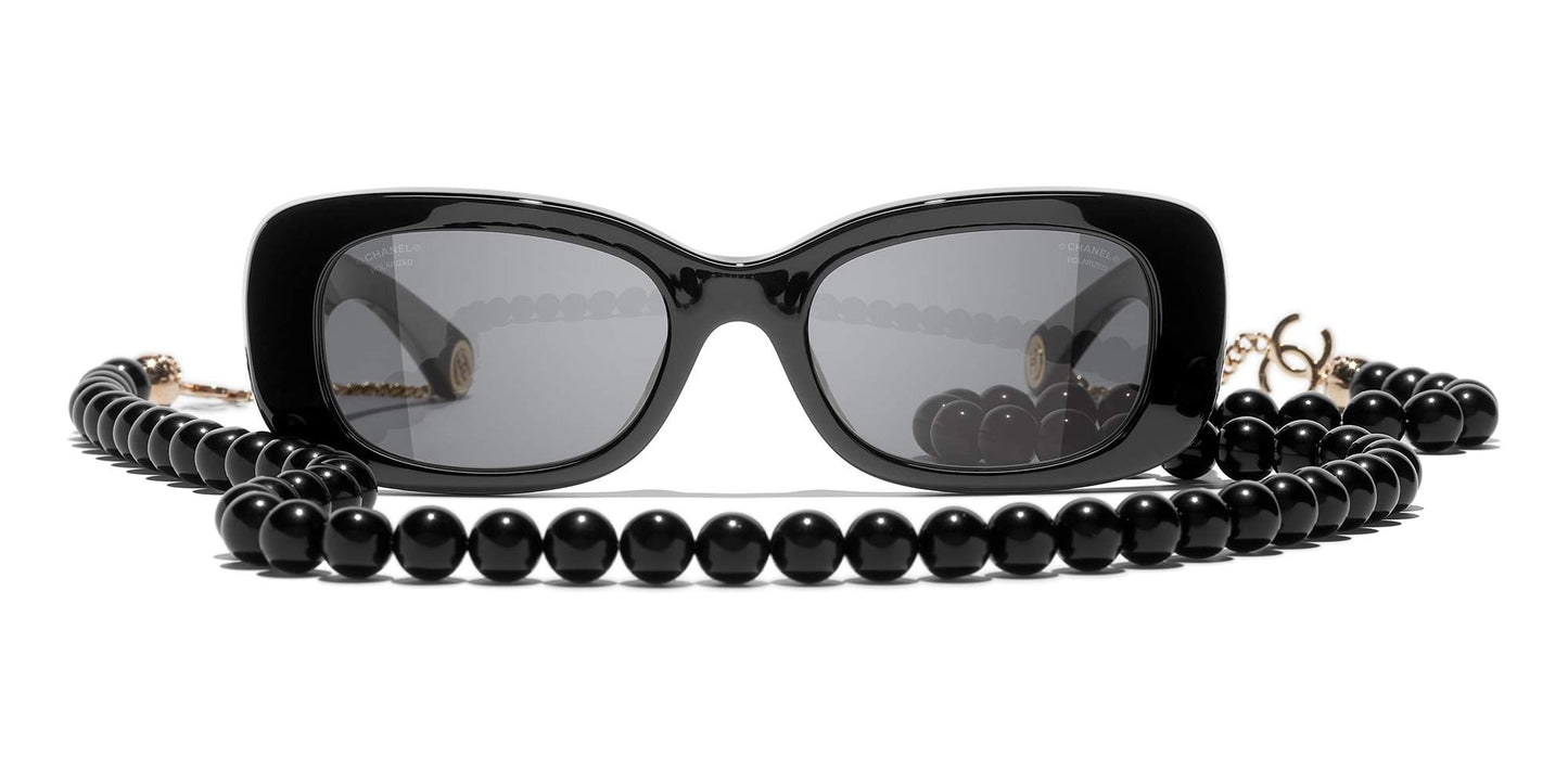 משקפי שמש של שאנל שחור וזהב-אפור | CHANEL Rectangle Sunglasses CH5488 Black & Gold-Grey