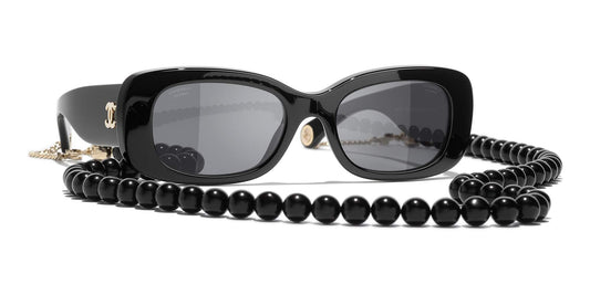 משקפי שמש של שאנל שחור וזהב-אפור | CHANEL Rectangle Sunglasses CH5488 Black & Gold-Grey