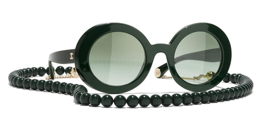 משקפי שמש של שאנל ירוק כהה וזהב-ירוק | CHANEL Round Sunglasses CH5489 Dark Green & Gold-Green