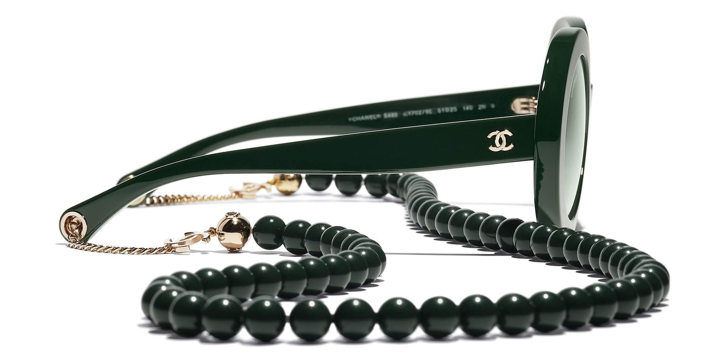 משקפי שמש של שאנל ירוק כהה וזהב-ירוק | CHANEL Round Sunglasses CH5489 Dark Green & Gold-Green
