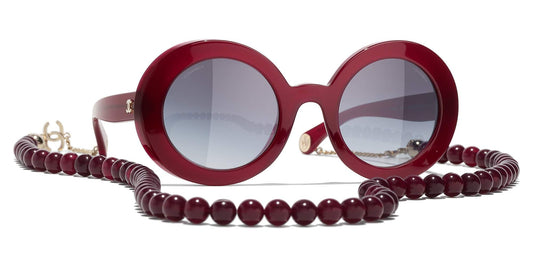 משקפי שמש של שאנל בורדו וזהב-אפור | CHANEL Round Sunglasses CH5489 Burgundy & Gold-Grey