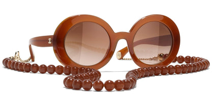 משקפי שמש של שאנל בצבע חום וזהב-חום | CHANEL Round Sunglasses CH5489 Brown & Gold-Brown