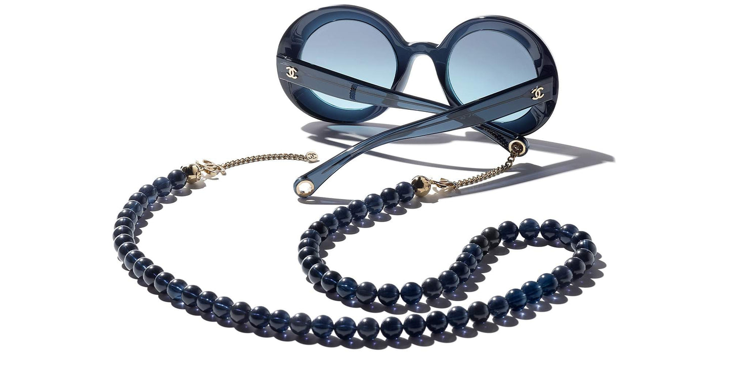 משקפי שמש של שאנל כחול כהה וזהב-כחול | CHANEL Round Sunglasses CH5489 Dark Blue & Gold-Blue