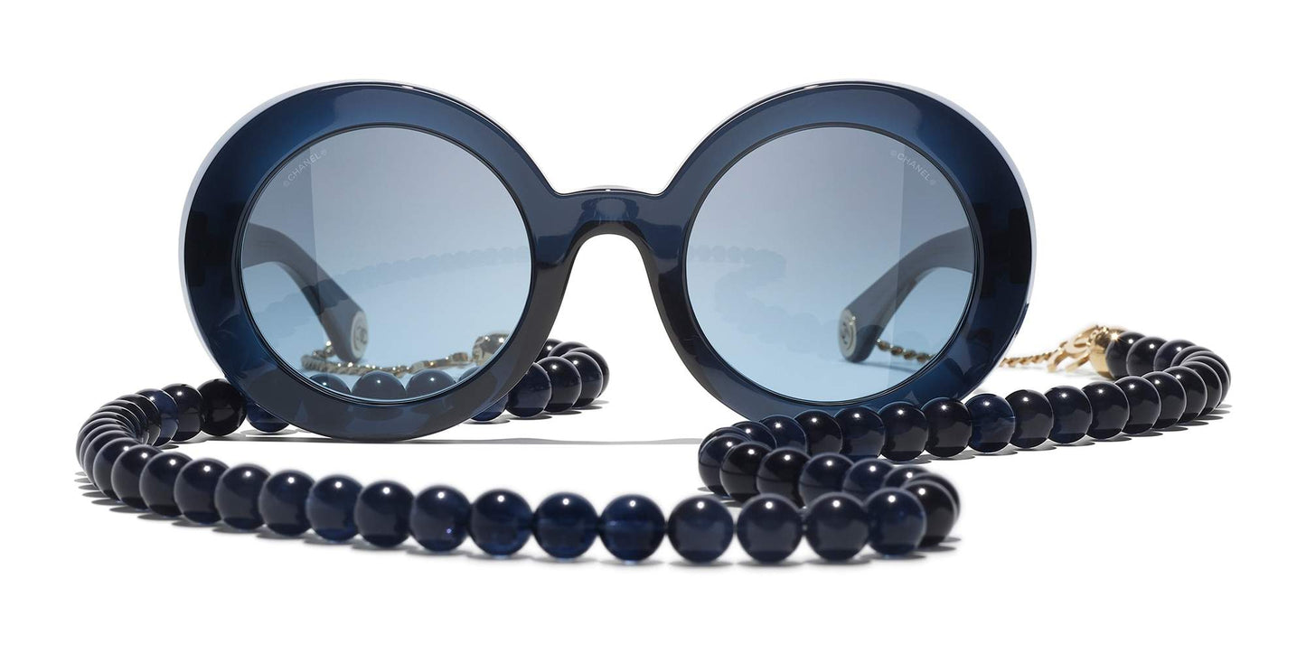 משקפי שמש של שאנל כחול כהה וזהב-כחול | CHANEL Round Sunglasses CH5489 Dark Blue & Gold-Blue