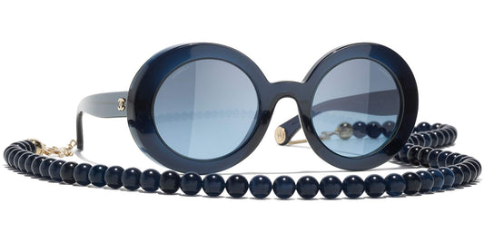 משקפי שמש של שאנל כחול כהה וזהב-כחול | CHANEL Round Sunglasses CH5489 Dark Blue & Gold-Blue