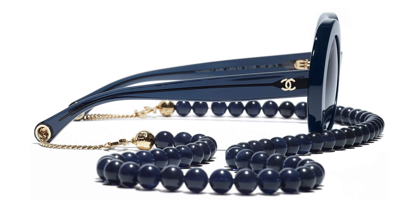 משקפי שמש של שאנל כחול כהה וזהב-כחול | CHANEL Round Sunglasses CH5489 Dark Blue & Gold-Blue
