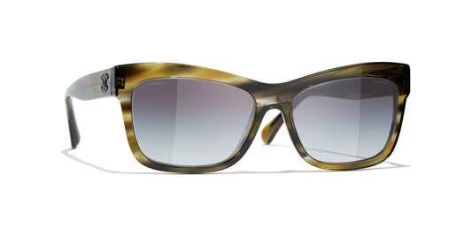 משקפי שמש של שאנל צב ירוק ואפור-אפור | CHANEL Rectangle Sunglasses CH5496B Green Tortoise & Gray-Gray