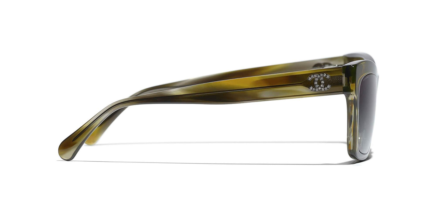 משקפי שמש של שאנל צב ירוק ואפור-אפור | CHANEL Rectangle Sunglasses CH5496B Green Tortoise & Gray-Gray