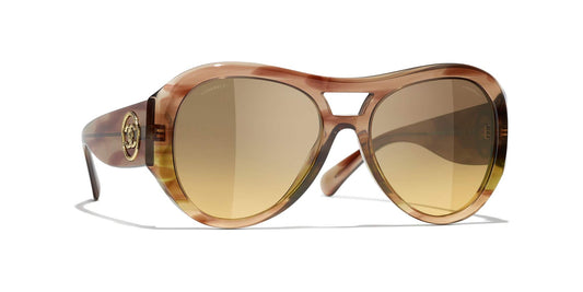 משקפי שמש של שאנל חאקי וחום-צהוב | CHANEL Pilot Sunglasses CH5508 Khaki & Brown-Yellow