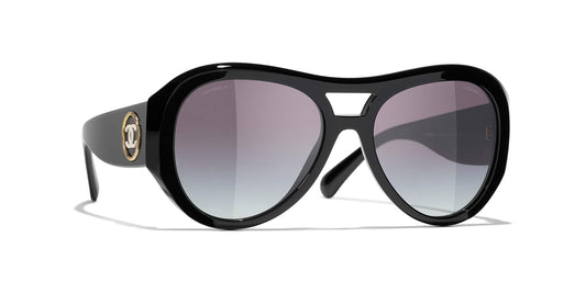משקפי שמש של שאנל שחור וזהב-אפור | CHANEL Pilot Sunglasses CH5508 Black & Gold-Gray