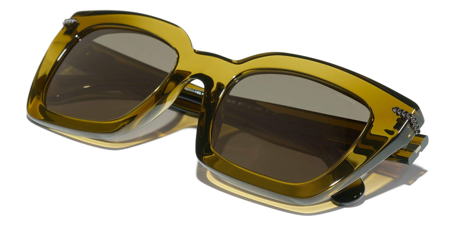 משקפי שמש של שאנל חאקי-חום | CHANEL Square Sunglasses CH5509 Khaki-Brown