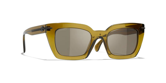 משקפי שמש של שאנל חאקי-חום | CHANEL Square Sunglasses CH5509 Khaki-Brown