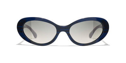 משקפי שמש של שאנל כחול טוויד-אפור | CHANEL Oval Sunglasses CH5515 Blue Tweed-Grey