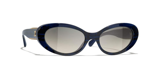 משקפי שמש של שאנל כחול טוויד-אפור | CHANEL Oval Sunglasses CH5515 Blue Tweed-Grey