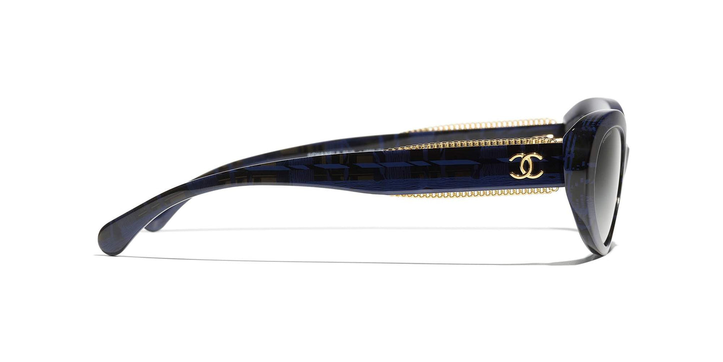 משקפי שמש של שאנל כחול טוויד-אפור | CHANEL Oval Sunglasses CH5515 Blue Tweed-Grey