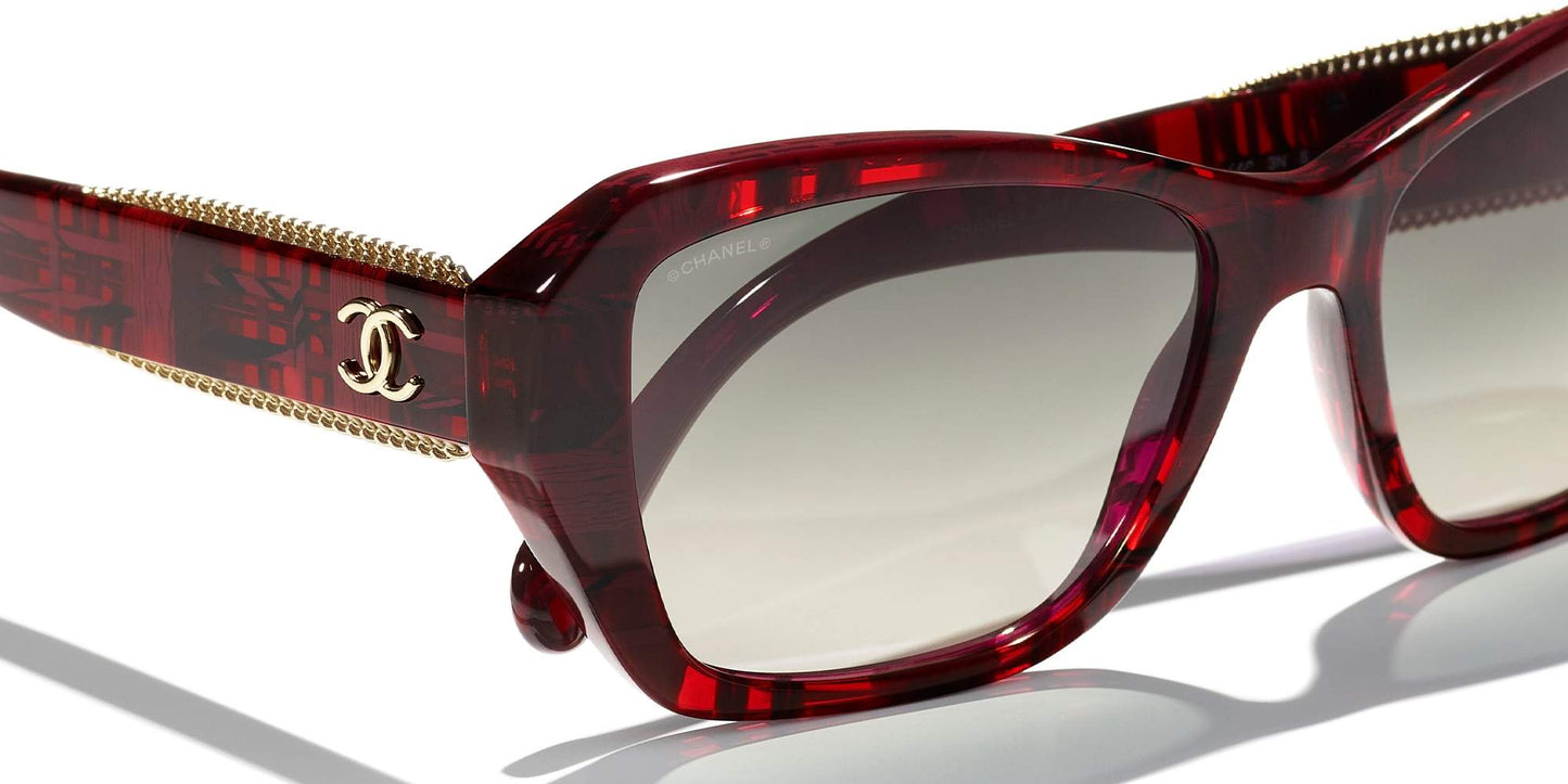 Chanel Red Tweed-Grey Sunglasses | CHANEL Butterfly Sunglasses CH5516 Red Tweed-Grey