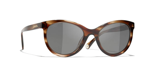 משקפי שמש של שאנל פסים חום-אפור כהה | CHANEL Pantos Sunglasses CH5523U Striped Brown-Dark Grey