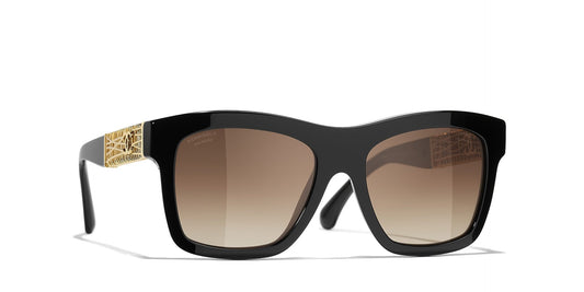 משקפי שמש של שאנל שחור-חום | CHANEL Square Sunglasses CH5533 Black-Brown
