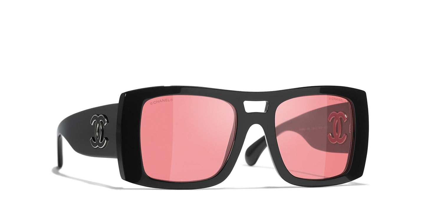 משקפי שמש של שאנל שחור-כתום | CHANEL Square glasses CH5539 Black-Orange