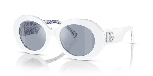 Dolce &amp; Gabbana DG4448 White On Blue Maiolica-Light Blue Mirror Silver Sunglasses
