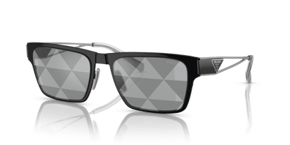 משקפי שמש פראדה שחור-אפור טמפו משולשי כסף | Prada PR 71ZS Black-Grey Tampo Triangles Silver