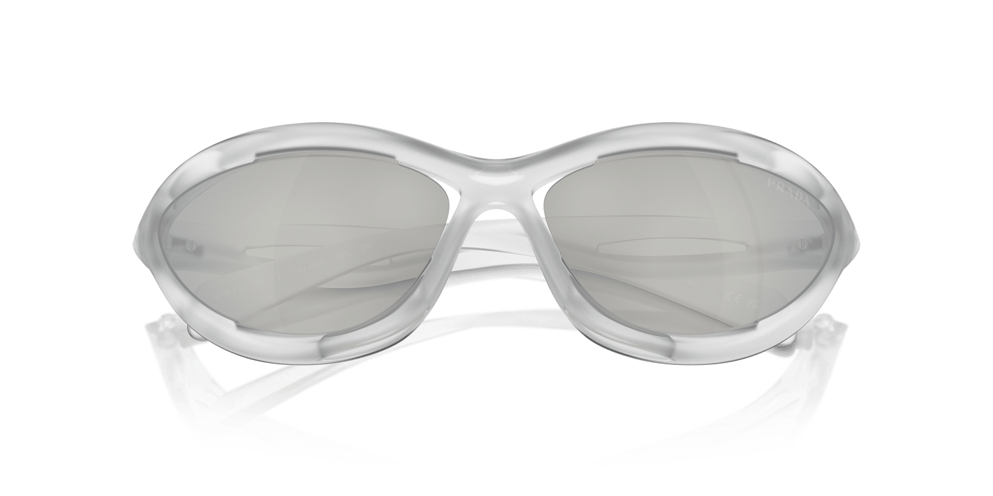 Prada Sunglasses Frosted Crystal Clear Mirror Silver 80 | PRADA PR A23S Frosted Crystal-Clear Mirror Silver 80
