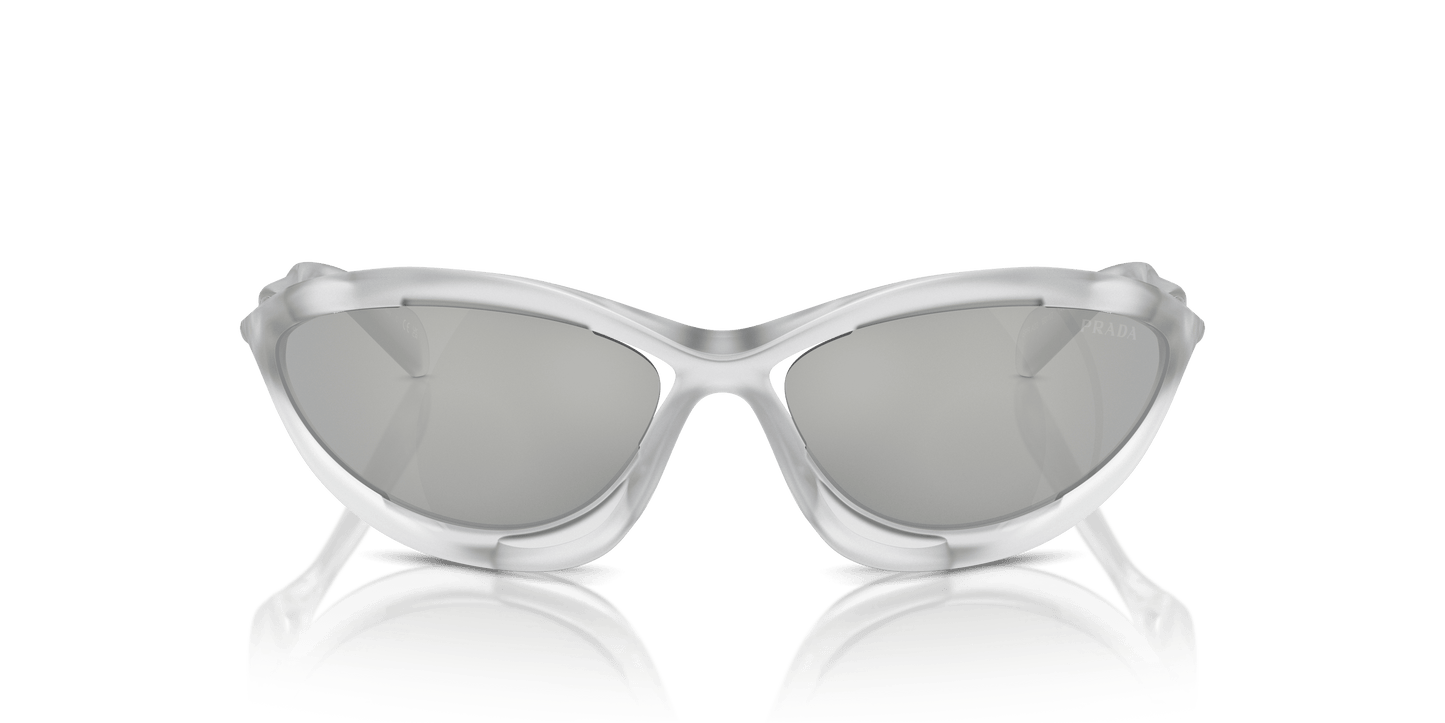 Prada Sunglasses Frosted Crystal Clear Mirror Silver 80 | PRADA PR A23S Frosted Crystal-Clear Mirror Silver 80
