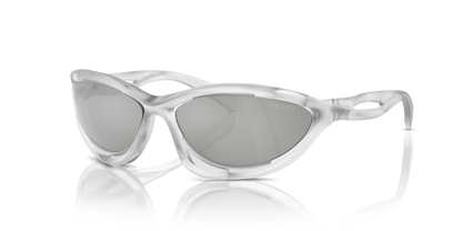 Prada Sunglasses Frosted Crystal Clear Mirror Silver 80 | PRADA PR A23S Frosted Crystal-Clear Mirror Silver 80