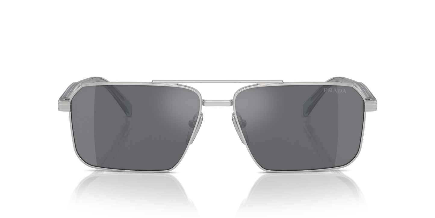 Prada Sunglasses Silver-Dark Grey Flash Silver | Prada PR A57S Silver-Dark Grey Flash Silver