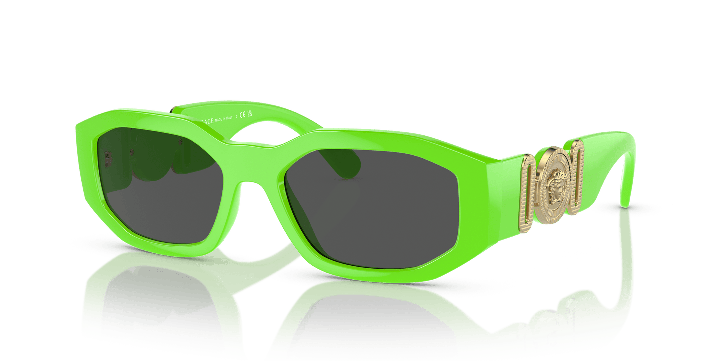 משקפי שמש של ורסאצ'ה ירוק פלואו-אפור כהה | Versace VE4361 Biggie Green Fluo-Dark Grey