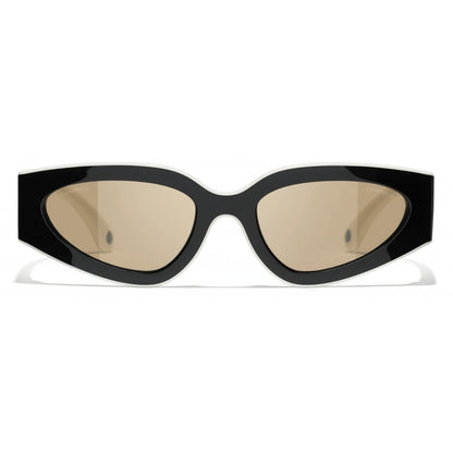 Chanel - Cat Eye Sunglasses Black White Beige