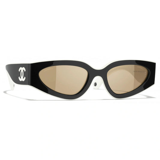Chanel - Cat Eye Sunglasses Black White Beige